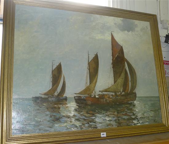 Futini (Italian School), oil  Fishing boats at sea(-)